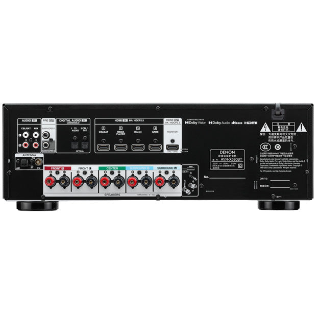 Polk T50 5.0 System Bundle With Denon AVRX580BT Network AV Receiver - Black