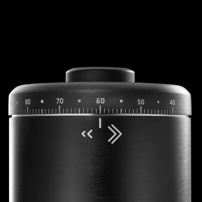 Mazzer Philos Black single dose espresso grinder adjustment dial with indicators