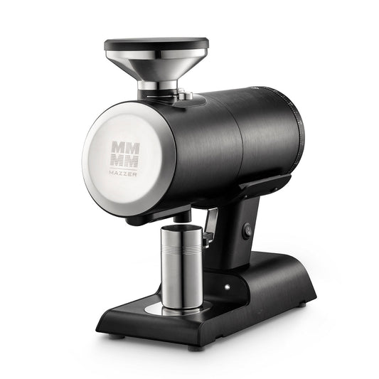 Mazzer Philos Black single dose espresso grinder with dosing cup