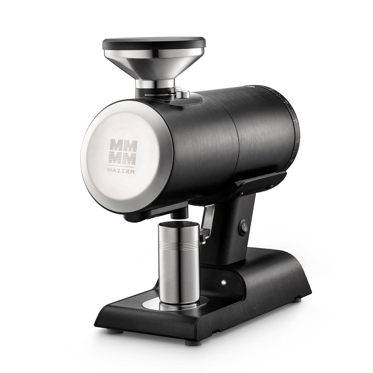 Mazzer Philos Black single dose espresso grinder with dosing cup