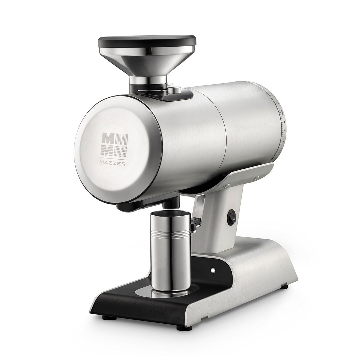 Mazzer Philos Silver single dose espresso grinder with dosing cup